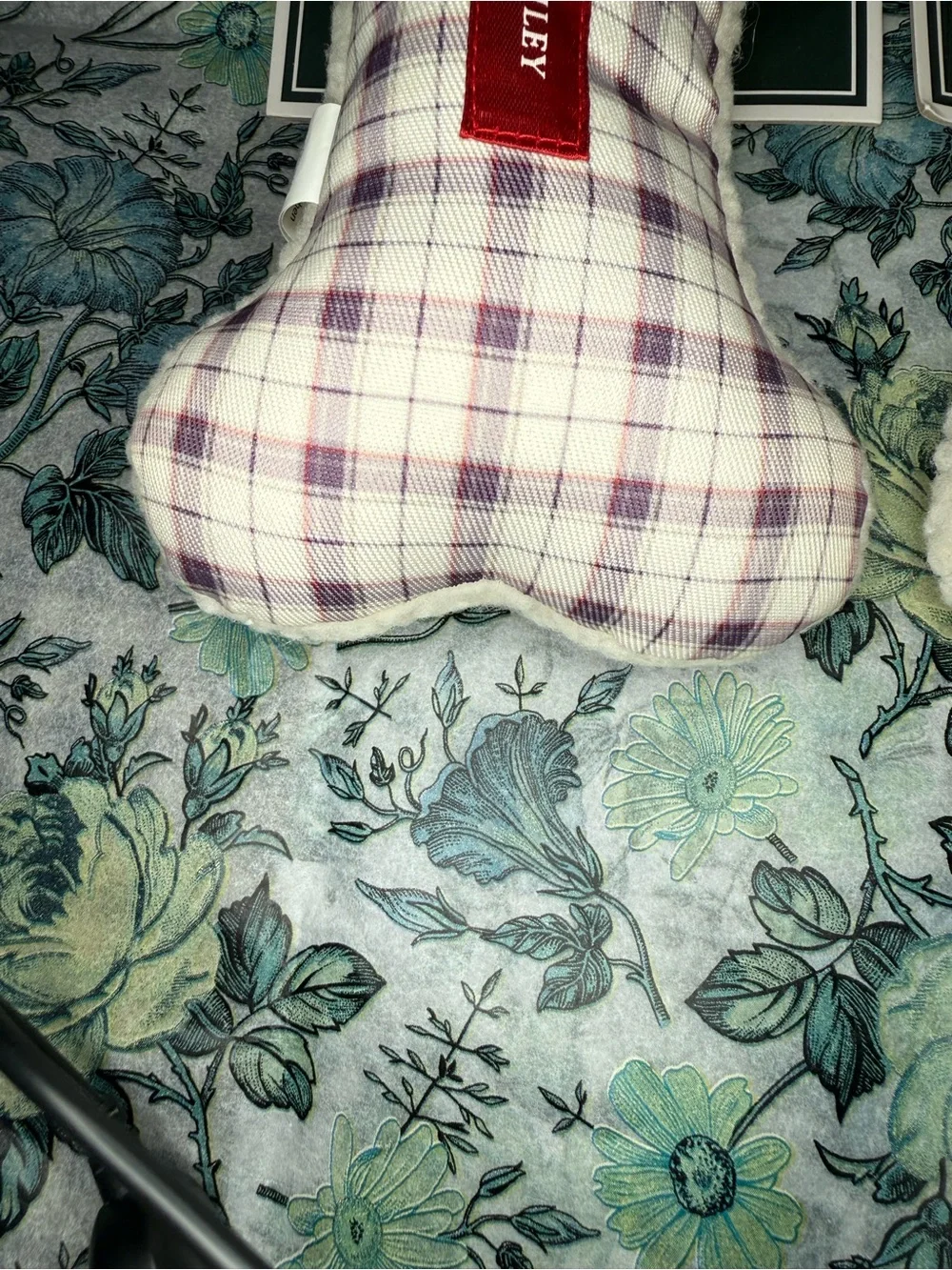 NWT Laura Ashley Plush Bone Squeaker Dog Toy Bundle Set of 2 Floral Plaid